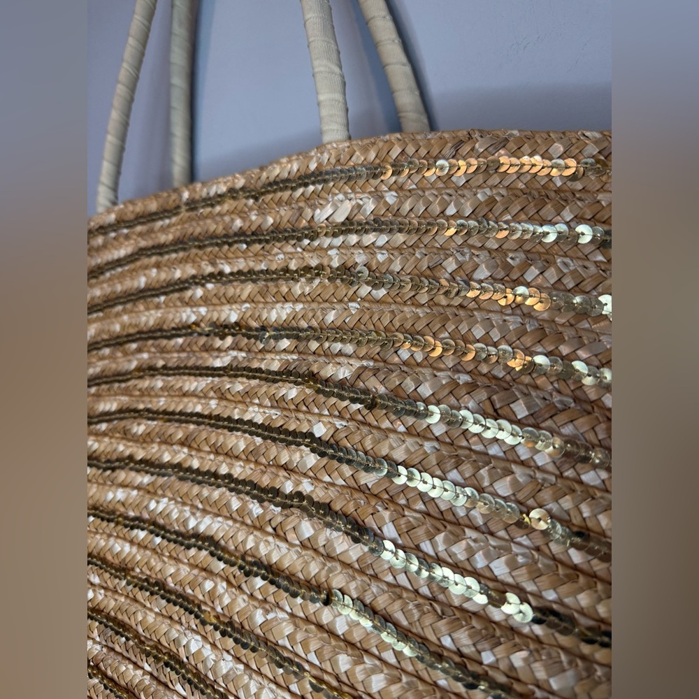 Cappelli Staw Summer Large Lined Tote Bag with Gold Sequins - Picture 4 of 15